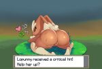  all_fours anthro anus bodily_fluids brown_body brown_fur butt female fur generation_4_pokemon genital_fluids genitals hi_res lagomorph looking_back lopunny mammal nintendo nude on_grass painanddoodles pokemon pokemon_(species) presenting presenting_hindquarters pussy pussy_juice rear_view solo sweat text_box twitter 