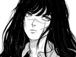  1girl absurdres black_hair chainsaw_man collared_shirt greyscale highres kazaarte long_hair looking_to_the_side monochrome parted_lips portrait ringed_eyes rolling_eyes scar scar_on_face scowl shirt solo white_background yoru_(chainsaw_man) 