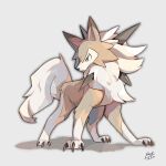  1:1 2016 ambiguous_gender brown_body brown_fur claws dated dipstick_ears feral fluffy fluffy_tail full-length_portrait fur generation_7_pokemon hi_res knollplaid lycanroc midday_lycanroc multicolored_body multicolored_ears multicolored_fur nintendo pokemon pokemon_(species) portrait quadruped signature simple_background solo standing tail toe_claws two_tone_body two_tone_fur white_body white_fur 
