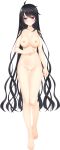  1girl absurdres barefoot black_hair blush breasts completely_nude full_body highres hoshikawa_kaguya large_breasts long_hair muririn navel nipples no_pussy non-web_source nude official_art photoshop_(medium) red_eyes solo standing tachi-e tenshi_souzou very_long_hair 