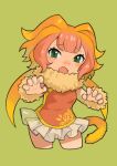  1girl animal_ears dress extra_ears golden_lion_tamarin_(kemono_friends) green_background green_eyes highres kemono_friends lion_ears lion_girl lion_tail long_hair looking_at_viewer open_mouth orange_hair rinx scarf simple_background skirt sleeveless solo tail twintails 