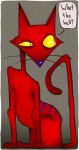  3_toes cartoon_network courage_the_cowardly_dog english_text fake_anna feet felid feline feral fur hi_res katz_(courage_the_cowardly_dog) male mammal purple_nose red_body red_fur sitting solo stripes tail text toes whiskers 