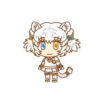  1girl animal_ears blue_eyes byakko_(kemono_friends) cardigan extra_ears full_body gloves hair_ornament heterochromia kemono_friends kemono_friends_pavilion kneehighs looking_at_viewer necktie official_art shirt shoes short_hair skirt socks solo tail tiger_ears tiger_girl tiger_tail transparent_background white_hair yellow_eyes 