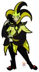  2023 4_arms alpha_channel black_clothing clothed clothing demon digital_drawing_(artwork) digital_media_(artwork) empty_eyes footwear fully_clothed green_eyes helluva_boss hi_res humanoid male mammon_(helluva_boss) multi_arm multi_limb shoes solo somethingridiculous teeth yellow_clothing 