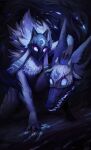  absurd_res bovid canid canine canis caprine delusional_(artist) duo female fur glowing glowing_eyes glowing_mouth hi_res kindred_(lol) lamb_(lol) league_of_legends male mammal mask riot_games sheep white_body white_fur wolf wolf_(lol) 