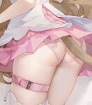  1girl ass backless_panties brown_hair cat_tail close-up cropped highres panties pink_panties pink_skirt pino_ko pleated_skirt sakurai_hana second-party_source skirt solo tail tail_under_clothes thigh_strap thighhighs underwear vdonburi white_thighhighs 