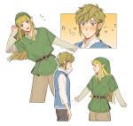  1boy 1girl blonde_hair blue_eyes green_headwear green_tunic hat highres link long_hair phrygian_cap pointy_ears pointy_hat princess_zelda sidelocks smile sophie_(693432) the_legend_of_zelda the_legend_of_zelda:_skyward_sword tunic 