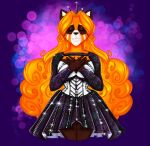  :3 absurd_res ailurid brown_body brown_fur clothing crown curled_hair dress eyes_closed female fur hair hands_on_own_chest headgear hi_res jane_seymour long_hair mammal orange_body orange_fur orange_hair queen red_panda royalty six_(musical) tiara vixcoon white_body white_fur 