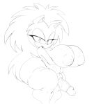  anthro balls big_balls big_breasts big_penis breasts chubby_female clothing eulipotyphlan genitals gynomorph hair hedgehog hi_res huge_breasts intersex legwear long_hair mammal monochrome penis queen_aleena_hedgehog raccoonshinobi sega solo sonic_the_hedgehog_(series) sonic_underground thick_thighs thigh_highs wide_hips 