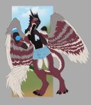  anthro avian bottle bottomwear bulge claws clothed clothing container feathered_wings feathers feet hi_res male mordorinka muscular muscular_anthro open_mouth shorts simple_background solo tongue towel underwear water_bottle wings 