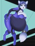  2023 5_fingers anthro big_breasts black_nose blue_body blue_fur blue_hair bodysuit breasts canid canine cleavage clothed clothing female fingers fox fur hair hi_res huge_belly humanoid_hands krystal mammal nintendo pregnant pregnant_female skinsuit solo star_fox tauttum tight_clothing torn_clothing 