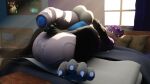  3d_(artwork) anthro balls bed big_balls big_penis blue_glans blue_pawpads bodily_fluids canid canine digital_media_(artwork) duo fluxcore foot_fetish foot_play footjob foreskin fox furniture genital_fluids genitals glans hi_res huge_balls huge_penis hyper hyper_balls hyper_genitalia hyper_penis inside leaking_precum male male/male mammal mouse murid murine pawpads penis precum rodent sex 