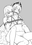  2girls arknights ball_gag bdsm blush bondage bound breasts chinese_commentary collarbone collared_shirt commentary_request crying crying_with_eyes_open gag greyscale head_wings highres irene_(arknights) licking_shoulder long_hair medium_breasts monochrome multiple_girls navel nipple_tweak nipples open_clothes open_shirt panaic pantyhose shibari shirt specter_(arknights) tears tongue tongue_out wings yuri 