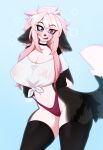  absurd_res anthro big_breasts black_clothing black_legwear black_thigh_highs blue_eyes breasts canid canine canis choker cleavage clothed clothing collarbone domestic_dog female hair hi_res jewelry legwear licking licking_lips littlesheep long_hair looking_at_viewer mammal navel necklace pink_hair solo thigh_highs tongue tongue_out 