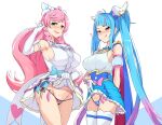  2girls bar_censor blue_eyes blue_hair bow breasts censored closed_mouth condom condom_belt crotchless crotchless_swimsuit cure_prism cure_sky elbow_gloves gloves gradient_hair green_eyes hair_ornament heart highres hirogaru_sky!_precure large_breasts licking_lips lifted_by_self long_hair magical_girl multicolored_hair multiple_girls nijigaoka_mashiro open_mouth pink_hair precure pussy smile sora_harewataru streaked_hair swimsuit tongue tongue_out twintails twogie very_long_hair white_gloves 