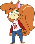  2016 alpha_channel anthro biped bottomwear chokovit_(artist) clothed clothing colored countershading denim denim_bottomwear denim_clothing digital_drawing_(artwork) digital_media_(artwork) female fur hair hi_res jeans mammal orange_body orange_ears orange_fur orange_hair orange_tail pants rodent sciurid simple_background solo squirrel_tail standing tail tan_body tan_countershading transparent_background tree_squirrel 