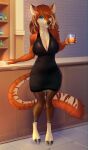  alcohol anthro beverage big_breasts breasts clothed clothing deer digital_media_(artwork) dress felid feline female full-length_portrait fur hi_res hooves hybrid looking_at_viewer mammal portrait pose purrr-evil solo tail 