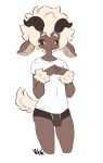  anthro black_sclera bovid briefs brown_body brown_fur bukge bulge caprine clothing curved_horn dullvivid freckles fur girly goat hair hi_res horn male mammal nel_(dullvivid) satyr shirt simple_background solo t-shirt topwear underwear white_background white_hair wide_eyed 