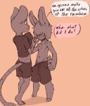  anthro bullying clothed clothing dexter_(littlerager) duo hi_res lagomorph leporid littlerager male male/male mammal murid murine rabbit rat rodent topless young young_domination 