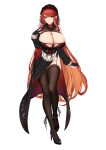  black_gloves breasts chixiao cleavage cleavage_cutout clothing_cutout full_body gloves gradient_hair high_heels highres huge_breasts long_sleeves medium_breasts mole mole_on_thigh multicolored_hair orange_eyes original red_hair smile thighhighs 