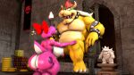  anthro areola big_breasts birdo birdo_(character) bow_accessory bowser breasts butt castle claws clitoris cobaltapple collar detailed_background digital_media_(artwork) duo feet female genitals hi_res humanoid inside kneeling kneeling_oral_position koopa male mammal mario_bros muscular nintendo nipples nude pink_body pussy reptile scalie siphon_(anatomy) spikes tail thick_thighs toe_claws 