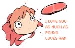  &lt;3 blush blush_stickers female fish food ghibli ham joanna-lee marine meat ponyo ponyo_on_a_cliff_by_the_sea pork simple_background solo white_background 