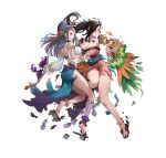  2girls breasts brown_eyes brown_hair damaged fire_emblem fire_emblem_fates fire_emblem_heroes hand_fan hand_up kagero_(fire_emblem) kagero_(winds_offered)_(fire_emblem) large_breasts midriff multiple_girls non-web_source official_alternate_costume official_art orochi_(fire_emblem) orochi_(winds_offered)_(fire_emblem) pelvic_curtain pinwheel_hair_ornament purple_eyes purple_hair torn_clothes white_background 