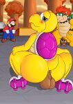  absurd_res anthro balls big_balls blush bodily_fluids bowser duo genitals goomba group hi_res humanoid koopa koopa_troopa male mario mario_bros midnight_meowth nintendo roller_skates scalie shocked_expression solo squatting_position sweat trio 