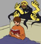 3_eyes 4_arms bedding bill_cipher blanket blonde_hair blush blush_lines body_horror book brown_hair clothed clothing demon demon_humanoid dipper_pines disney dreamscreep duo ears_down furniture gloves_(marking) gravity_falls hair hi_res human humanoid humanoid_pointy_ears long_neck long_tongue male mammal markings multi_arm multi_eye multi_limb nails on_sofa open_mouth open_smile pivoted_ears pupils reading reading_book sharp_nails sharp_teeth sitting sitting_on_sofa slit_pupils smile sofa tapering_tongue teeth tentacles tongue unusual_anatomy yellow_teeth 