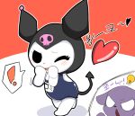  ! 1boy 1girl animal animal_ears blush furry furry_female furry_male furry_with_furry hat heart jester jester_cap kuromi mehmemink nervous onegai_my_melody purple_fur sanrio shirono_kuromi skull swimsuit white_fur 