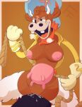  absurd_res anthro big_nipples bodily_fluids bovid bovine breasts cattle clothed clothing cowgirl_position cum cum_in_pussy cum_inside cuphead_(character) cuphead_(game) duo esther_winchester_(cuphead) female flashfigure from_front_position genital_fluids hat headgear headwear hi_res holding_object holding_rope humanoid male male/female mammal nipples on_bottom on_top open_clothing open_topwear rope sex teats topwear udders 