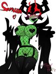  aku big_breasts blush blush_lines breasts crossgender demon female green_body green_skin hi_res humanoid open_mouth samurai_jack small_waist solo usagi_star wide_hips 