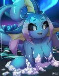  anthro aurora_(phenomenon) blue_body breasts bubble_bath eeveelution female generation_1_pokemon hi_res nintendo nude pokemon pokemon_(species) rilex_lenov smile solo vaporeon 