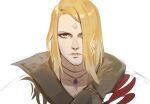  1boy blonde_hair blue_eyes closed_mouth eyes_visible_through_hair facial_mark final_fantasy final_fantasy_xiv forehead_mark garlean jewelry long_hair looking_at_viewer male_focus necklace portrait sanpaku simple_background sketch solo tsunetaka_rakurai white_background zenos_yae_galvus 