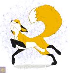  black_nose canid canine deanfox dipstick_tail eyes_closed feral fox foxenawolf fur gloves_(marking) happy leg_markings male mammal markings socks_(marking) solo tail tail_markings yellow_body yellow_fur 
