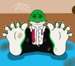  5_toes alligator alligatorid anthro bed black_bottomwear black_clothing black_topwear bottomwear business_suit claws clothing cregon crocodile crocodilian crocodylid dirty_clothing dress_shirt eyes_closed feet flat_colors foot_fetish furniture hangover jolly_the_lizard jollyville male necktie reptile scalie shirt solo suit toes topwear white_claws white_clothing white_shirt white_topwear 