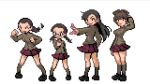  4girls asymmetrical_bangs black_hair brown_hair chi-hatan_military_uniform fukuda_haru girls_und_panzer girls_und_panzer_senshadou_daisakusen! highres hosomi_shizuko jacket long_hair long_sleeves midori_no_gomamugi military military_uniform miniskirt multiple_girls nishi_kinuyo open_mouth pixel_art pleated_skirt short_hair skirt standing tamada_tamaki uniform white_background 