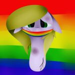  2016 blonde_hair blood bodily_fluids clothing crying equid equine farfallingfilly green_eyes hair horse mammal multicolored_clothing pony rainbow rainbow_background rainbow_clothing rainbow_mask simple_background solo tears wounded 