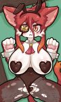  anthro areola big_breasts blush breasts bunny_costume cat_busters clothing costume domestic_cat eye_patch eyewear fake_ears fake_rabbit_ears felid feline felis hair hinozuki kemono legwear looking_at_viewer lying mammal matz_(pixiv) multicolored_body on_back pantyhose red_body red_hair solo sticker stockings torn_clothing torn_legwear torn_pantyhose torn_stockings two_tone_body white_body yellow_eyes 