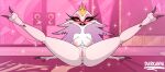  absurd_res anthro anus areola barefoot bed big_breasts blush breasts claws clitoral_hood clitoris crown_only crystal darkdpx3 door feet female furniture genitals heavy_blush helluva_boss hi_res navel nipples nude on_bed owl_demon pink_areola pink_lighting pink_nipples presenting presenting_pussy pussy red_eyes sitting sitting_on_bed solo spread_legs spread_pussy spreading stella_(helluva_boss) talons toe_claws white_body 