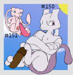  2_toes 3_toes ambiguous_gender anthro blue_eyes erection feet foot_fetish foot_play footjob generation_1_pokemon genitals hashtag hi_res id_number legendary_pokemon male mew_(pokemon) mewtwo nintendo number pawpads paws penis pokemon pokemon_(species) secretsableye sex smile text toes tongue tongue_out 