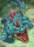  absurdres animal_focus chao_xiaopu commentary_request feraligatr highres kaijuu no_humans open_mouth outdoors pokemon pokemon_(creature) sharp_teeth solo spikes teeth tongue water 