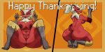  absurd_res anthro big_breasts blaziken breasts diamond_grenadier female front_view generation_3_pokemon gesture hair hi_res holidays middle_finger muscular muscular_female nintendo pokemon pokemon_(species) ponytail profanity rear_view solo thanksgiving tied_hair 