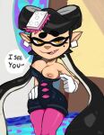  2023 absurd_res animal_humanoid breasts callie_(splatoon) cephalopod cephalopod_humanoid clothed clothing dialogue english_text exposed_breasts female flashing gloves hand_on_hip handwear hi_res humanoid humanoid_pointy_ears inkling marine marine_humanoid mollusk mollusk_humanoid monamania nintendo nipples portrait pseudo_hair solo splatoon tentacle_hair tentacles text three-quarter_portrait 