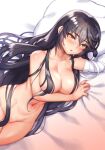  bandaged_arm bandages bed bed_sheet black_hair blush breasts completely_nude folks_(nabokof) hair_censor hair_over_breasts large_breasts long_hair navel nude on_bed open_mouth pussy shiny_skin tales_of_(series) tales_of_berseria toned velvet_crowe very_long_hair yellow_eyes 