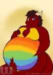 arbitgon dragon fur furred_dragon lgbt_pride musclegut overweight pride_colors 