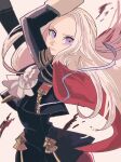  1girl ascot blood cape chimney_(chimney0311) edelgard_von_hresvelg fire_emblem fire_emblem:_three_houses garreg_mach_monastery_uniform highres long_hair pantyhose purple_eyes red_cape red_pantyhose simple_background solo white_ascot white_background white_hair 