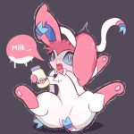  eeveelution female feral generation_6_pokemon heart_after_text hi_res holding_object looking_at_viewer milk nintendo pokemon pokemon_(species) ram_g_thunder ribbons shaking solo sylveon tongue trembling 