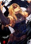  1boy belt belt_buckle blindfold blonde_hair bridal_gauntlets buckle covered_eyes cowboy_shot eddie_(guilty_gear) expressionless guilty_gear guilty_gear_strive hungry_clicker long_hair male_focus muscular muscular_male solo zato-1 