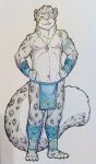  anthro baraking bottomwear clothing felid feline jewelry loincloth male mammal opalance pantherine snow_leopard solo tongue tongue_out tribal_clothing 